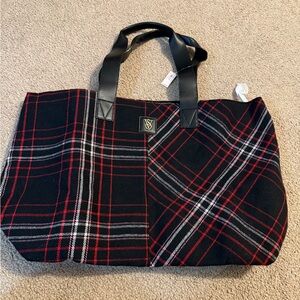 NWT Victorias Secret Plaid Tote Bag with Black Handles